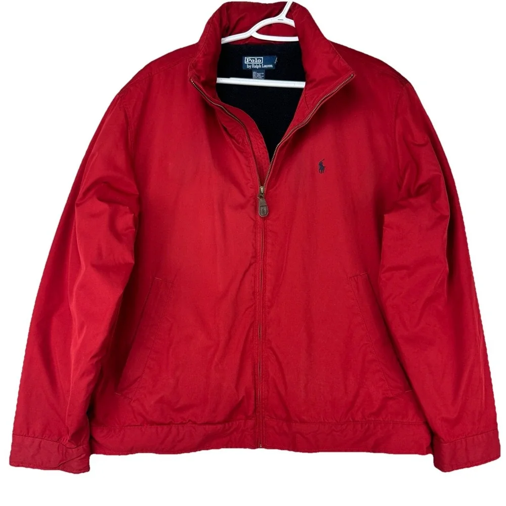 Polo Ralph Lauren Red Fleece Lined Winter Jacket XL Heavy Bomber Preppy Y2K Hood - Picture 1 of 9